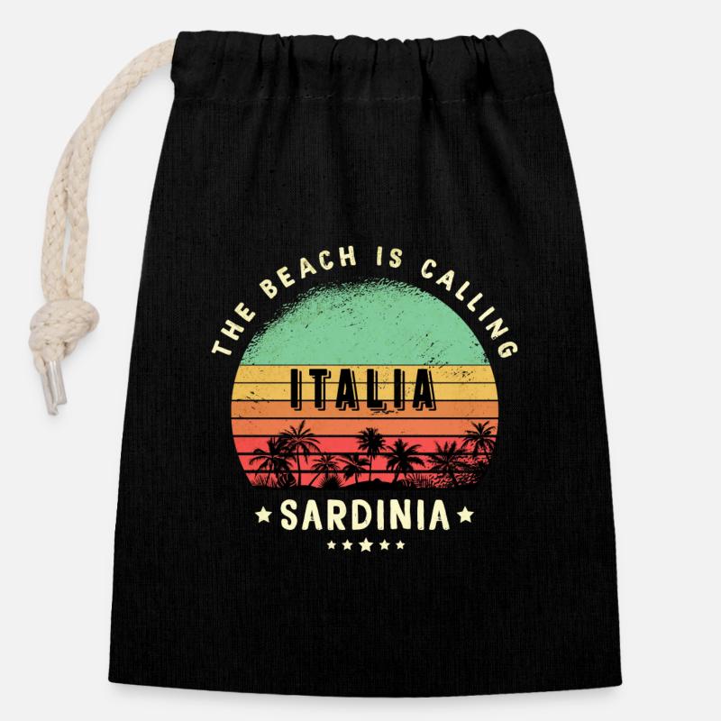 Sardinien Italien Strand Design - Verschließbarer Geschenkbeutel aus Baumwolle (14x20cm) - Schwarz