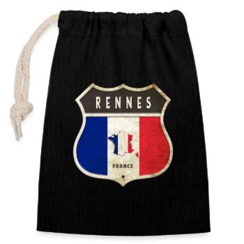 Rennes France Coat of Arms Flags Design - Closable cotton gift bag (14x20cm) - black - Front