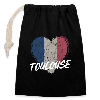 Badge retro, Toulouse France est ma ville natale - Sac cadeau en coton avec cordon (14 x 20 cm) - noir - Devant