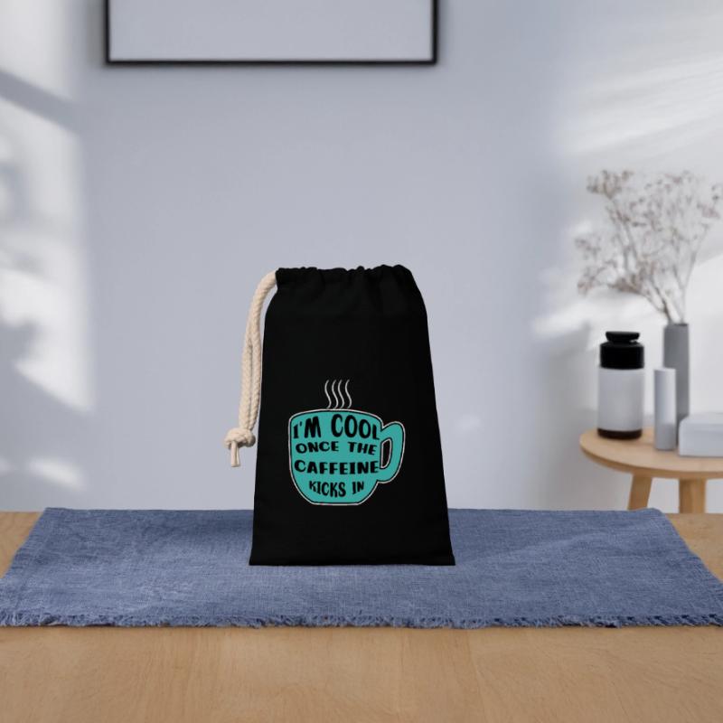Caféine Coffee Drinker Coffee Cup Coffee Déclaration Sac cadeau en coton avec cordon (14 x 20 cm)