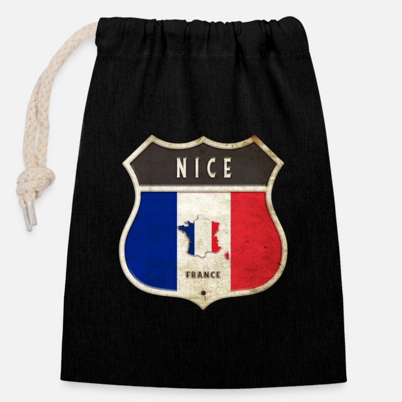 Nizza Frankreich Wappen Flaggen Design - Verschließbarer Geschenkbeutel aus Baumwolle (14x20cm) - Schwarz