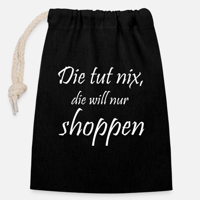 die tut nix, will nur shoppen - Lust auf Einkauf - Verschließbarer Geschenkbeutel aus Baumwolle (14x20cm) - Schwarz