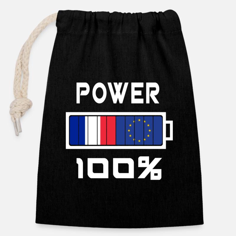 Europa und Frankreich Power 100% - Verschließbarer Geschenkbeutel aus Baumwolle (14x20cm) - Schwarz