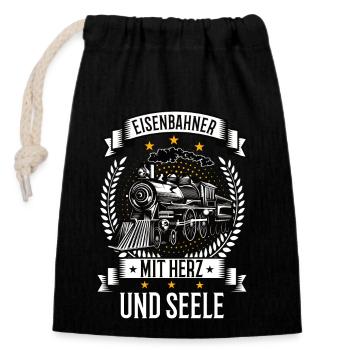 Eisenbahner mit Herz und Seele Eisenbahn Zug - Verschließbarer Geschenkbeutel aus Baumwolle (14x20cm) - Schwarz - Vorne