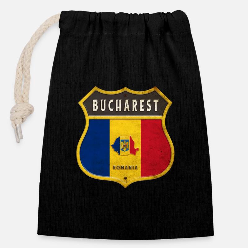 Bukarest Rumänien Wappen Design - Verschließbarer Geschenkbeutel aus Baumwolle (14x20cm) - Schwarz
