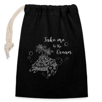 Slogan « Emmenez-moi à l’océan » - Turtle Island - Sac cadeau en coton avec cordon (14 x 20 cm) - noir - Devant