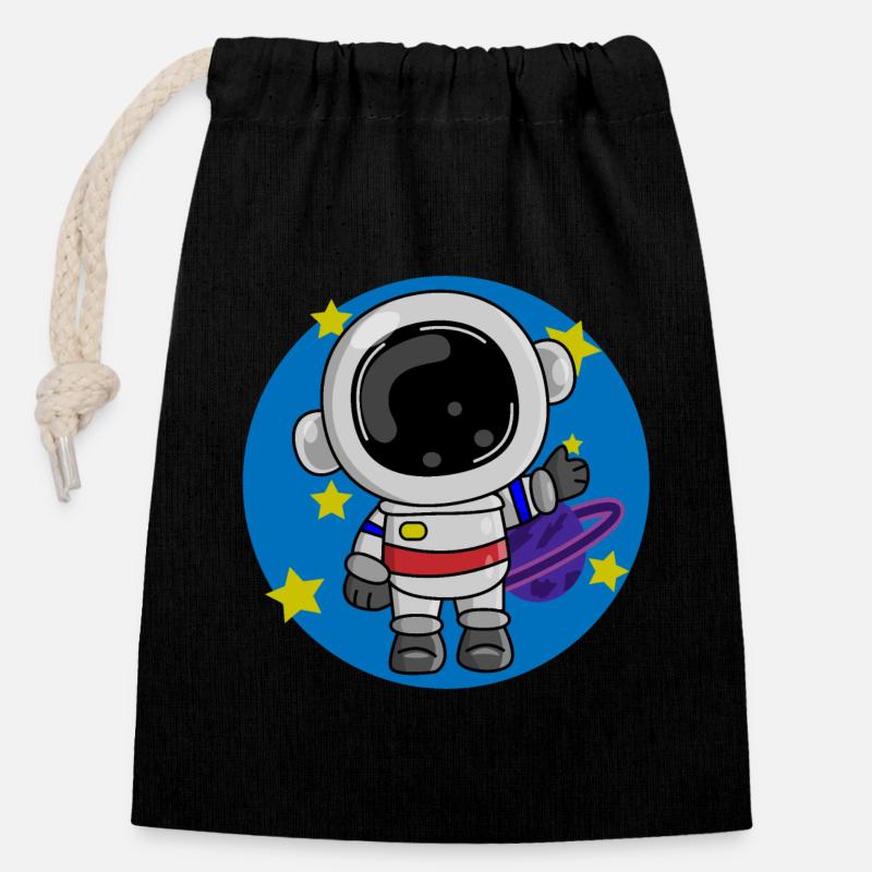 Astronaute, Cosmos, Spaceman - Sac cadeau en coton avec cordon (14 x 20 cm) - noir