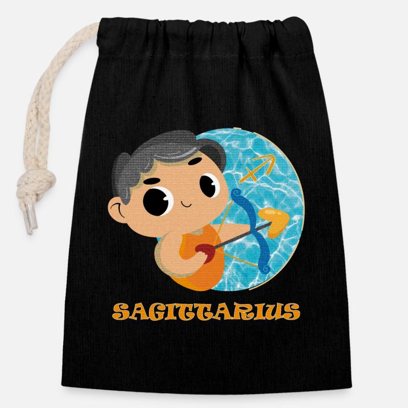 Zodiac sign Sagittarius - Closable cotton gift bag (14x20cm) - black