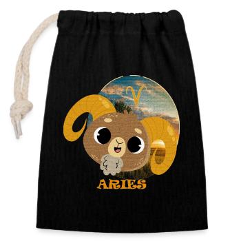 Zodiac sign ARIES - Closable cotton gift bag (14x20cm) - black - Front