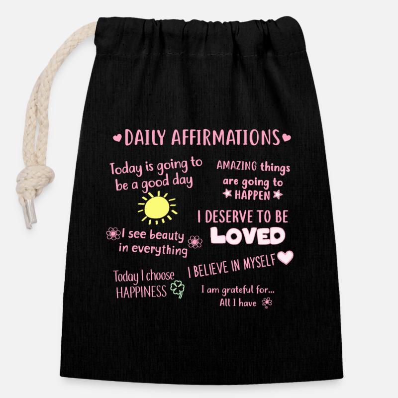 daily affirmations - Closable cotton gift bag (14x20cm) - black