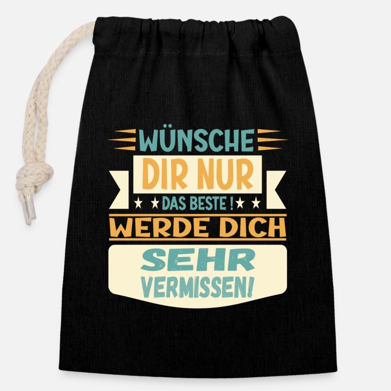 ABSCHIEDSGESCHENKE - DICH VERMISSEN - Verschließbarer Geschenkbeutel aus Baumwolle (14x20cm) - Schwarz