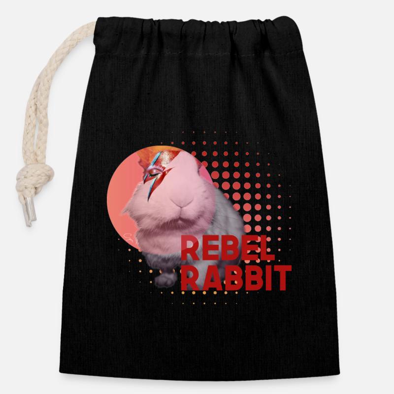 Lapin rebelle - Sac cadeau en coton avec cordon (14 x 20 cm) - noir