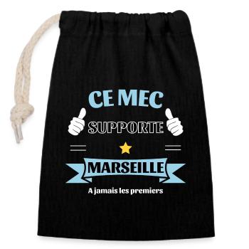 Ce mec supporte Marseille - Sac cadeau en coton avec cordon (14 x 20 cm) - noir - Devant