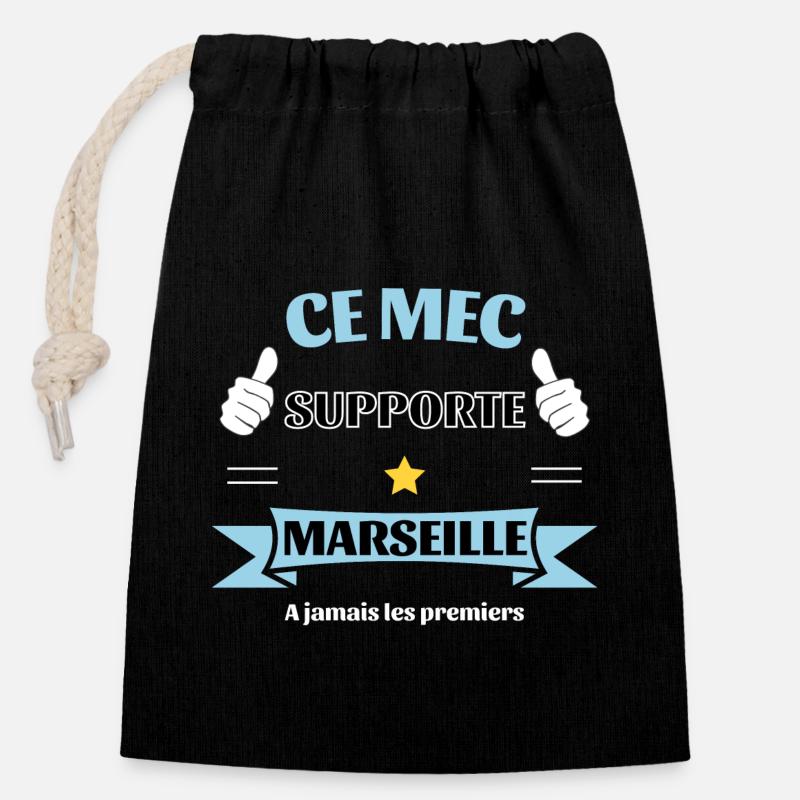 Ce mec supporte Marseille - Sac cadeau en coton avec cordon (14 x 20 cm) - noir