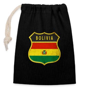 Bolivien Wappen Flaggen Design - Verschließbarer Geschenkbeutel aus Baumwolle (14x20cm) - Schwarz - Vorne
