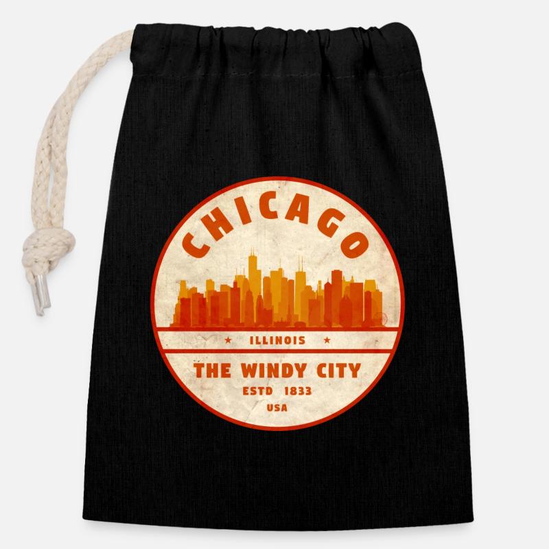 Chicago Windy City Skyline Vintage - Verschließbarer Geschenkbeutel aus Baumwolle (14x20cm) - Schwarz