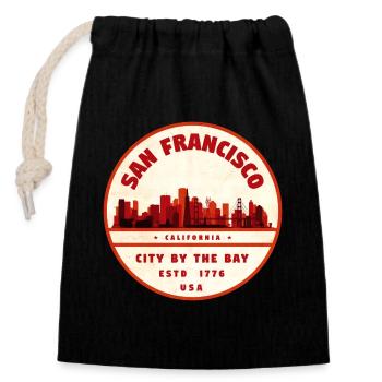 Vintage Badge: San Francisco Skyline - Closable cotton gift bag (14x20cm) - black - Front