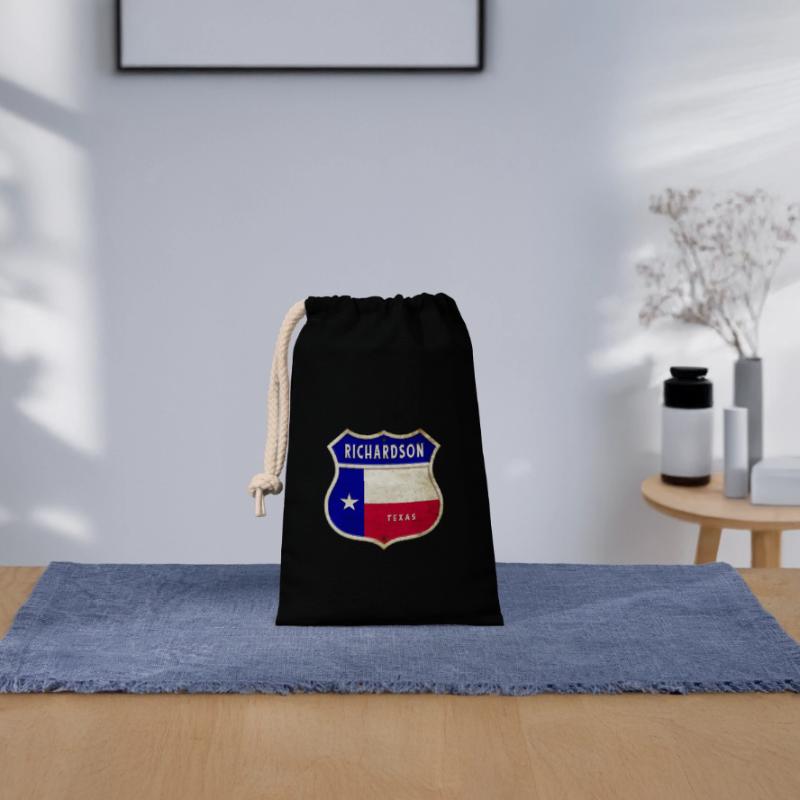 Design du drapeau Richardson Texas Crest Sac cadeau en coton avec cordon (14 x 20 cm)