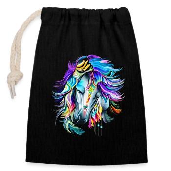Cheval tribal - Sac cadeau en coton avec cordon (14 x 20 cm) - noir - Devant