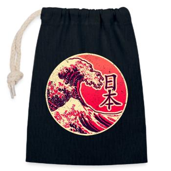 Japan in Kanji with the Great Wave of Kanagawa - Closable cotton gift bag (14x20cm) - navy - Front