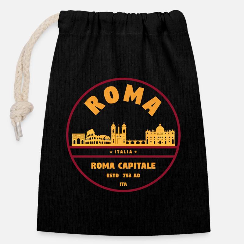 Silhouette de la capitale romaine - Sac cadeau en coton avec cordon (14 x 20 cm) - noir