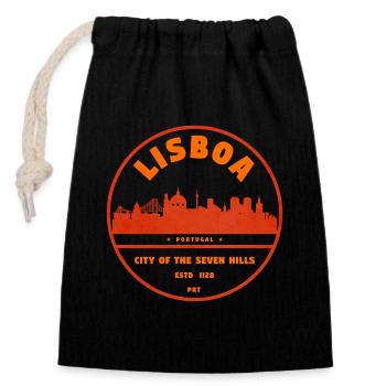 Lisbon Skyline Stamp - Closable cotton gift bag (14x20cm) - black - Front