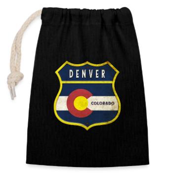 Design des armoiries de Denver (Colorado) - Sac cadeau en coton avec cordon (14 x 20 cm) - noir - Devant