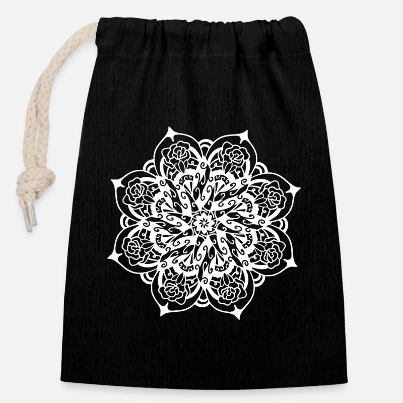Mandala - Sac cadeau en coton avec cordon (14 x 20 cm) - noir