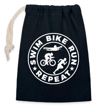 Swim Bike Run Repeat - Verschließbarer Geschenkbeutel aus Baumwolle (14x20cm) - Navy - Vorne