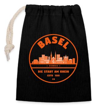 Basel Stadt Skyline Emblem - Verschließbarer Geschenkbeutel aus Baumwolle (14x20cm) - Schwarz - Vorne
