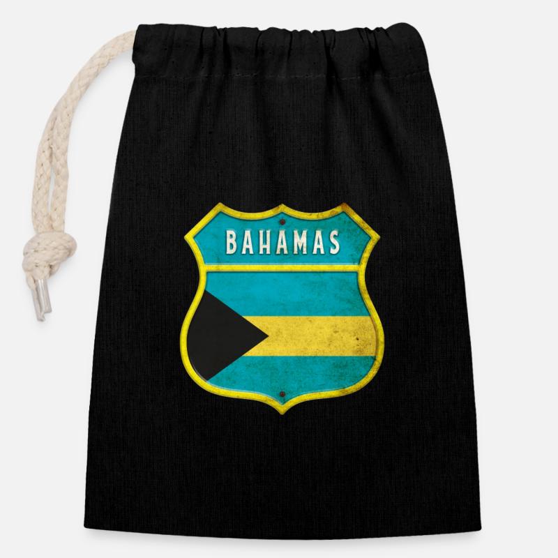 Bahamas Wappen Flaggen Design - Verschließbarer Geschenkbeutel aus Baumwolle (14x20cm) - Schwarz