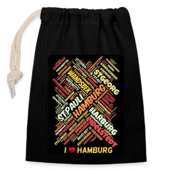 hamburg - Closable cotton gift bag (14x20cm) - black - Front