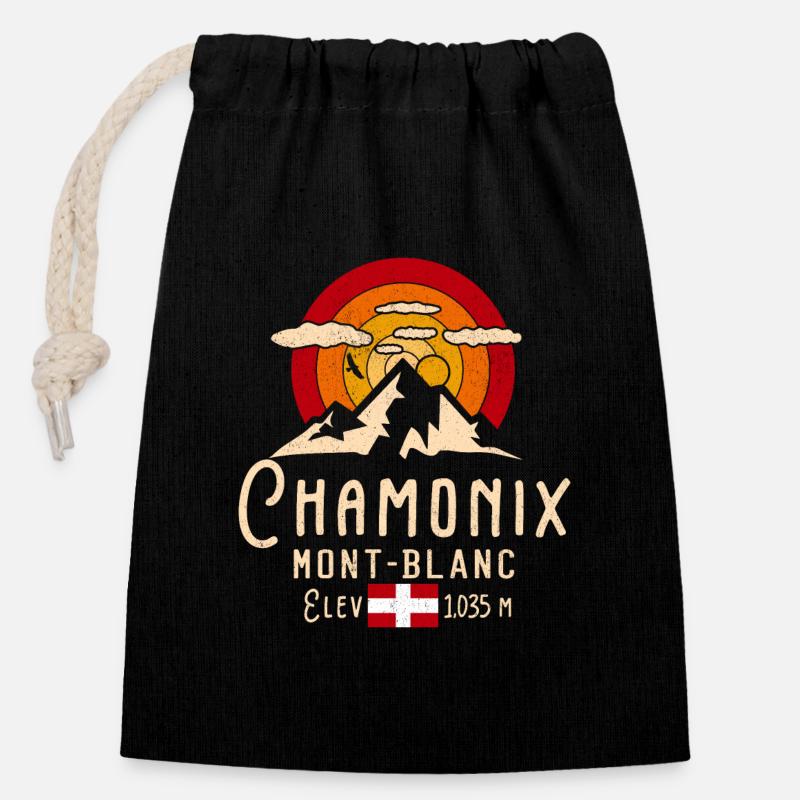 Chamonix French Alps - Sac cadeau en coton avec cordon (14 x 20 cm) - noir