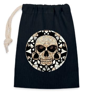 Art Maya - Crâne Tribal - Sac cadeau en coton avec cordon (14 x 20 cm) - bleu marine - Devant