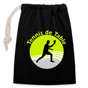 Tennis de table - Sac cadeau en coton avec cordon (14 x 20 cm) - noir - Devant