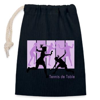 Tennis de table féminin - Sac cadeau en coton avec cordon (14 x 20 cm) - bleu marine - Devant