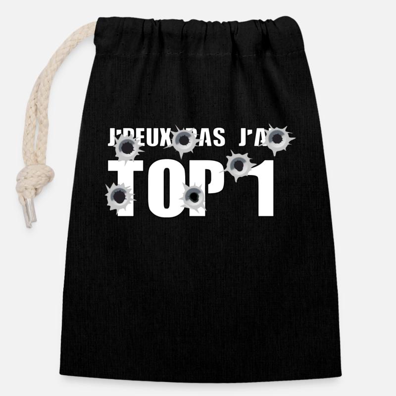 J’peux pas j’ai top 1 - Sac cadeau en coton avec cordon (14 x 20 cm) - noir