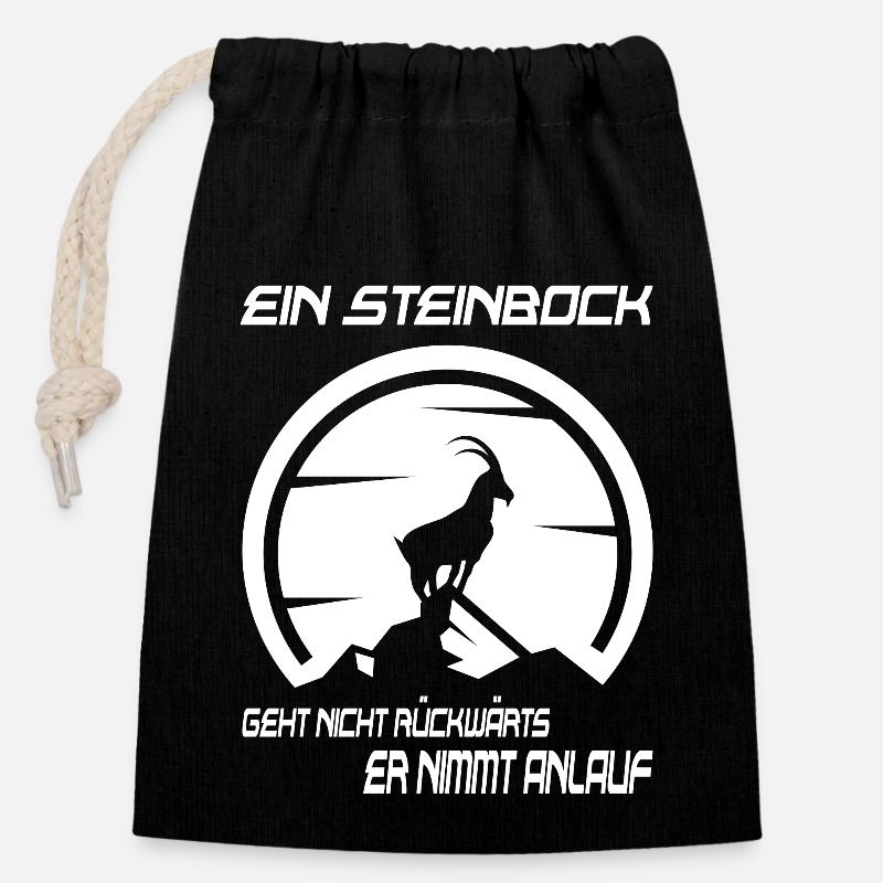 Sternzeichen Steinbock Dezember bis Januar - Verschließbarer Geschenkbeutel aus Baumwolle (14x20cm) - Schwarz