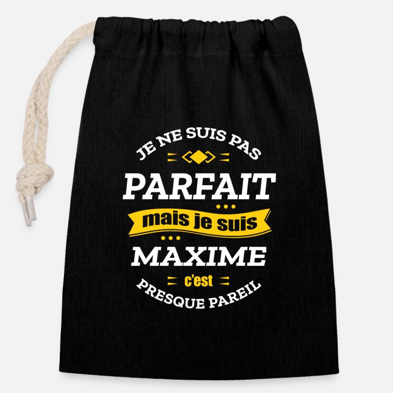 MAXIME PARFAIT - PRENOM MAXIME - Sac cadeau en coton avec cordon (14 x 20 cm) - noir