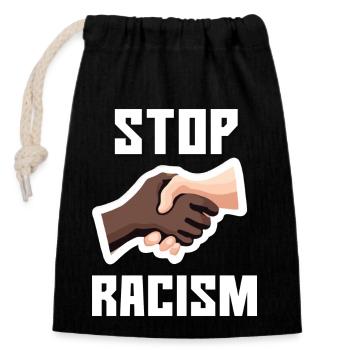 Stop au racisme Poignée de main Blanc - Sac cadeau en coton avec cordon (14 x 20 cm) - noir - Devant
