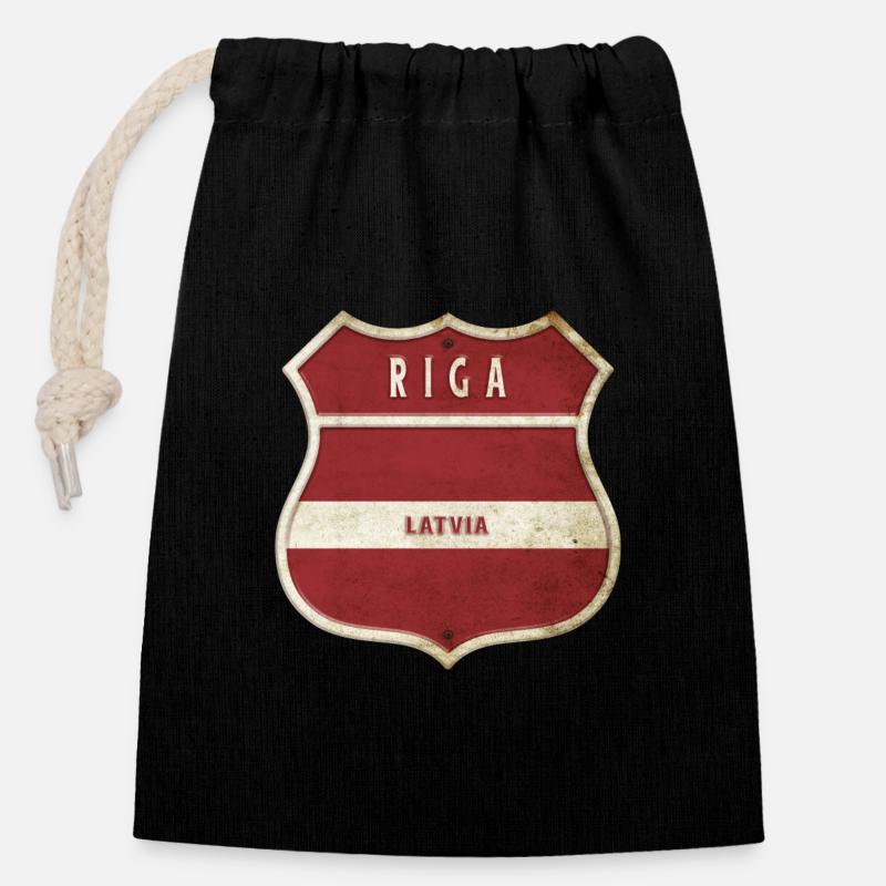 Riga Lettland Wappen Flaggen Design - Verschließbarer Geschenkbeutel aus Baumwolle (14x20cm) - Schwarz