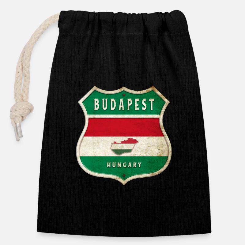 Budapest Ungarn Flaggen Wappen Design - Verschließbarer Geschenkbeutel aus Baumwolle (14x20cm) - Schwarz