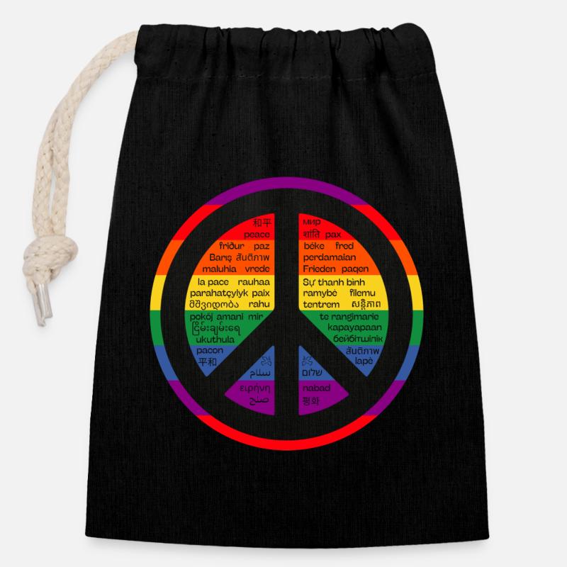 Signe arc-en-ciel de paix. - Sac cadeau en coton avec cordon (14 x 20 cm) - noir