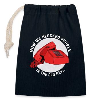 How we blocked people in the old days - Closable cotton gift bag (14x20cm) - navy - Front