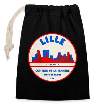 Lille Skyline Retro Abzeichen - Verschließbarer Geschenkbeutel aus Baumwolle (14x20cm) - Schwarz - Vorne