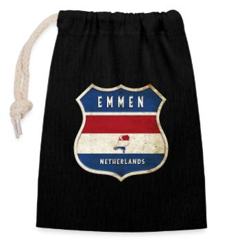 Design des armoiries d'Emmen, Pays-Bas - Sac cadeau en coton avec cordon (14 x 20 cm) - noir - Devant