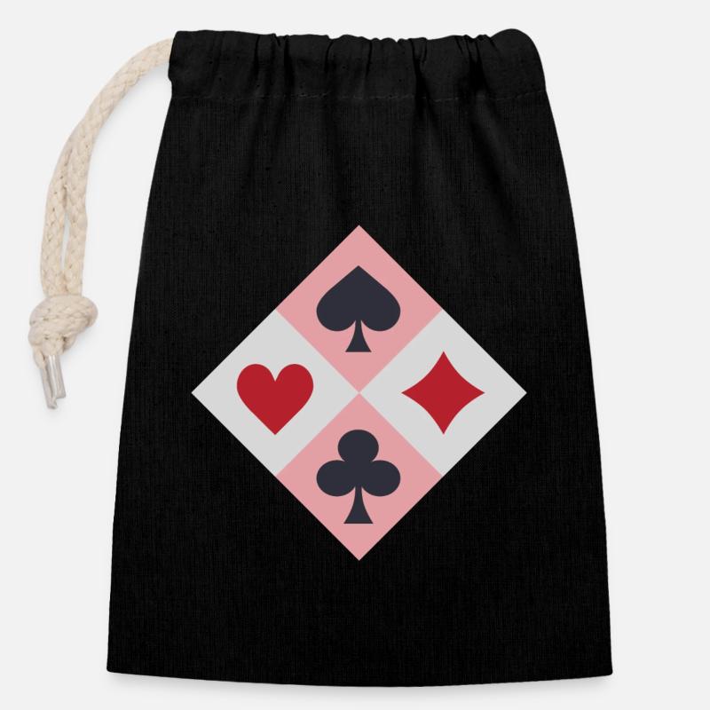Vintage-Spielkartenfarben - Verschließbarer Geschenkbeutel aus Baumwolle (14x20cm) - Schwarz