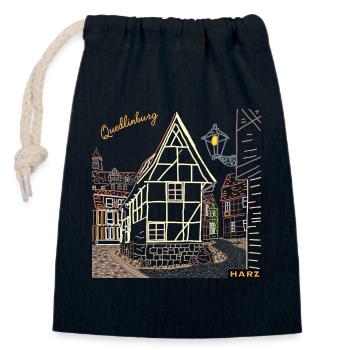 Quedlinburg Strichzeichnung, Harz, Deutschland - Verschließbarer Geschenkbeutel aus Baumwolle (14x20cm) - Navy - Vorne