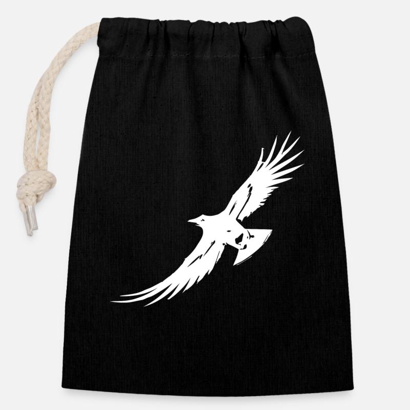 Flying Raven - Closable cotton gift bag (14x20cm) - black