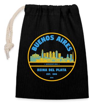 Buenos Aires Skyline Reina del Plata - Verschließbarer Geschenkbeutel aus Baumwolle (14x20cm) - Schwarz - Vorne